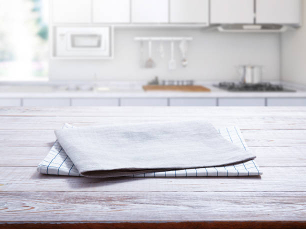 istock Napkin, table cloth on wooden deck mockup. 1431450605