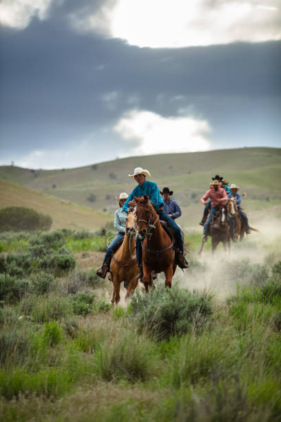 istock Horseback Riders Riding Horses Down a Field 1431457263