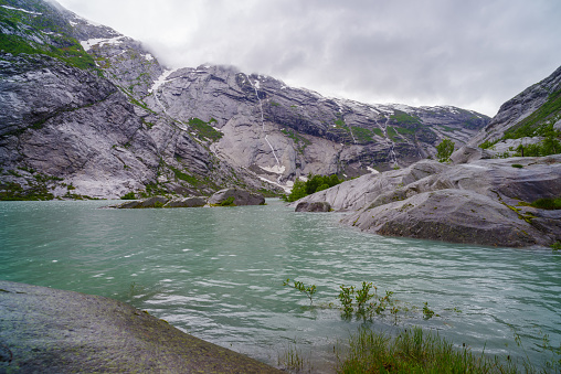 beautiful nature at the foot of the nigardsbreen in the jostedal, norway