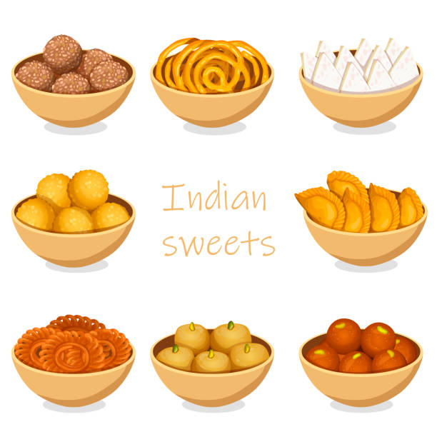 Indian Sweets or Mithai Food Vector Indian Sweets or Mithai Food Vector illustration mithai stock illustrations