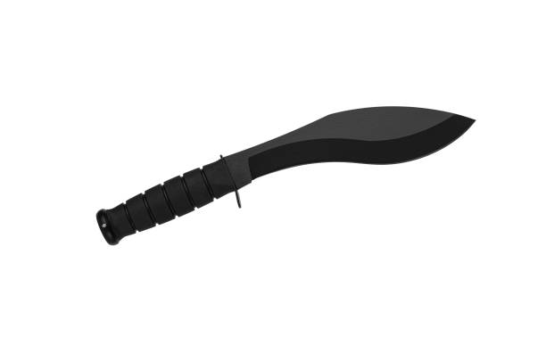 istock A large machete knife with a black curved blade. Modern edged weapons. Isolate on a white background. 1431463822