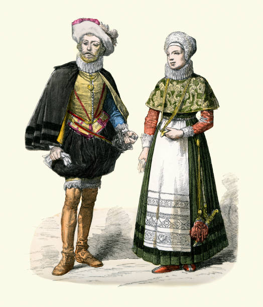 デンマークの伝統衣装、17世紀のファッション、デンマークの貴族と妻 - 17th century style点のイラスト素材／クリップアート素材／マンガ素材／アイコン素材