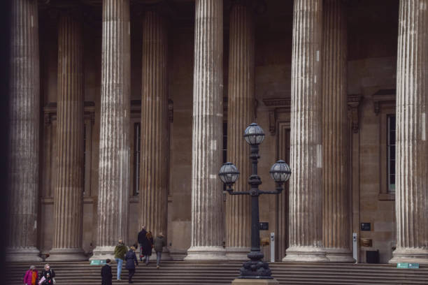 London, UK - January 19 2022: British Museum entrance columns detail