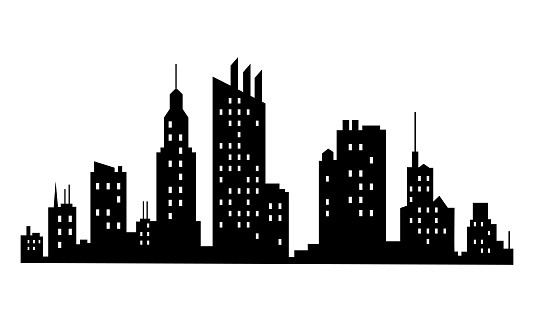 Vector city silhouette. Modern urban landscape. High building with windows. Illustration on white background.