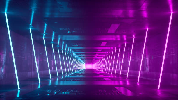 Empty futuristic corridor Empty futuristic corridor. 3D generated image. 3d city street stock pictures, royalty-free photos & images