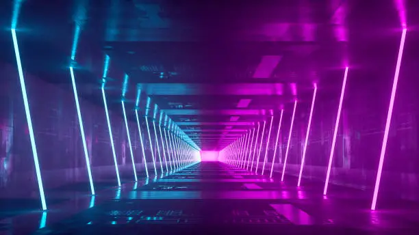 Empty futuristic corridor. 3D generated image.