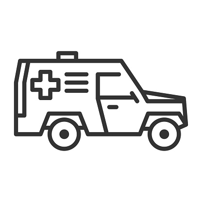 Military ambulance icon. Medicine truck sign. Flat style vector illustration isolated on white background