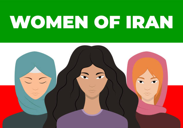 이란의 여성들. 이란은 항의한다. 자유. 폭력을 멈추십시오. 이란의 국기. 히잡. - iran stock illustrations