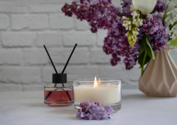 istock Perfume for home, flower, candle on a light background 1431476874