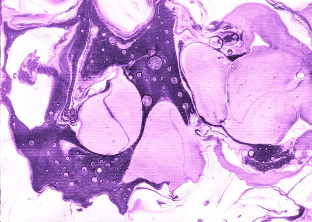 Photo of Bright Modern Vintage Tie Dye, Purple Print Watercolor . White Abstract Classic Drops, Fluid Acrylic. Liquid Ethereal, Textured Purple Hand Drawn Cloth