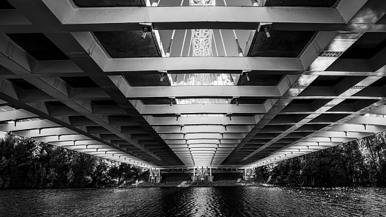 Underneath the Vimy Memorial Bridge on the Rideau River in Ottawa, Ontario, Canada