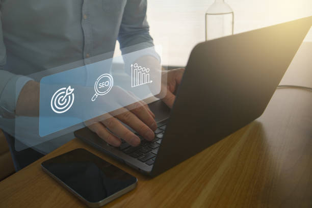 istock A man is in front of a laptop. Search engine optimisation online digital concept. Digital Marketing 1431478609