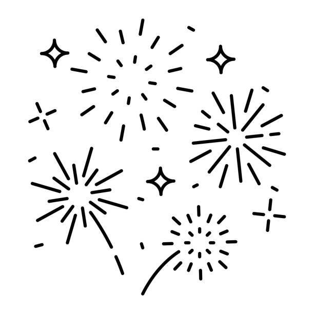 fireworks-liniensymbol, umrissvektorzeichen, lineares piktogramm, das auf weiß isoliert ist. logo-illustration. neujahr, weihnachten und feier karneval. frohes neues jahr! - feuerwerk stock-grafiken, -clipart, -cartoons und -symbole