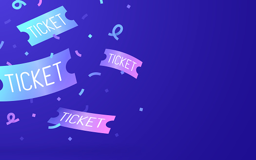 Ticket background with confetti celebration background with space for copy.