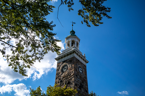 Old Clock Tower on a town green in Wellesley, MA, a suburb of Boston, MA