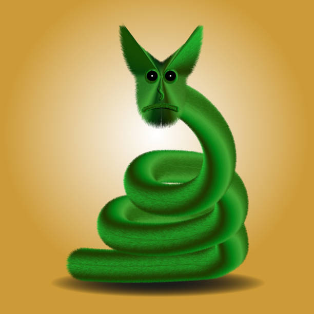 conceptual bright vector green dragon snake on yellow background