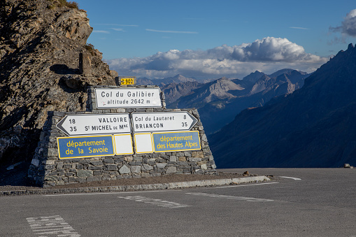 Col du Galibier, Savoie/Hautes Alpes, France on September 21, 2022: Galibier Mountain Pass which is part of the Great French Alpine Road