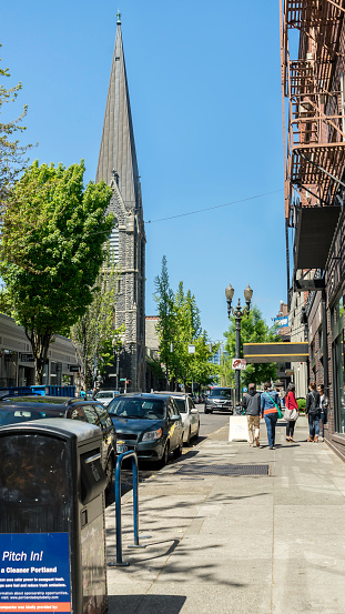 5/2/2015: Oregon Portland Downtown Street View with Buildings, Cars and People