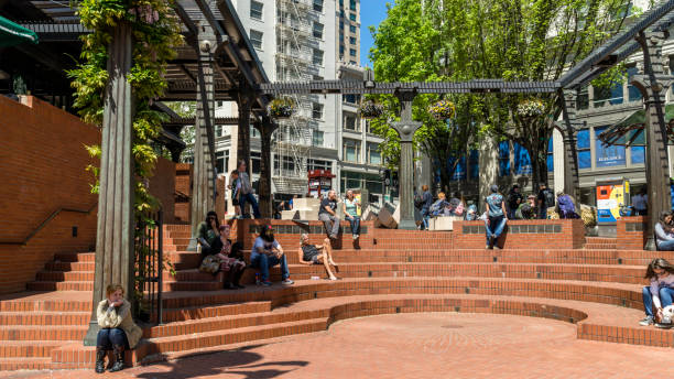 el centro de la ciudad de portland, oregon - portland oregon audio fotografías e imágenes de stock