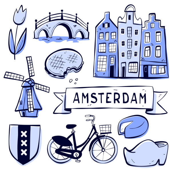 암스테르담 낙서 - amsterdam canal netherlands dutch culture stock illustrations