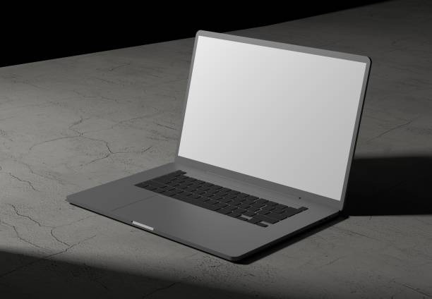 istock White Modern Laptop on a blue background - laptop template 1431496466