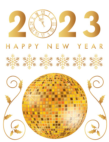 Gold New Year 2023 Elements on a transparent background (you can place this over any color background)