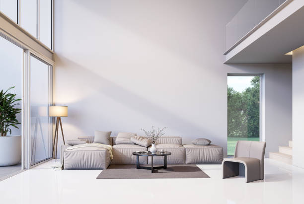 istock Minimal style Modern white living room with blank white wall for copy space 3d render 1431500056