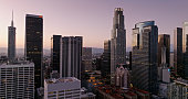 Aerial Shot of Historic Core in Downtown Los Angeles at Sunset