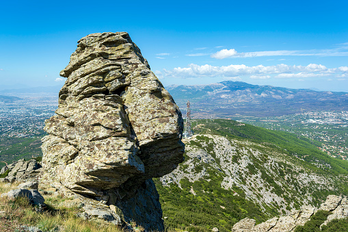 View from mountain peak of Penteli with great views of city of Athens, Attica, Greece.