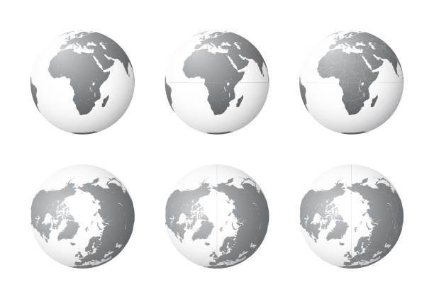 Set of Earth globes from variant views on white background. - ilustração de arte vetorial