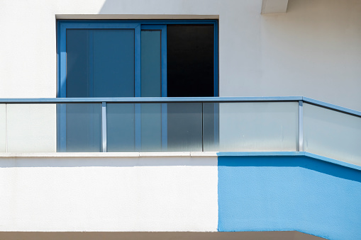 Blue and white facade of modern buildings