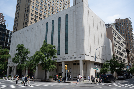 New York, NY, USA - June 3, 2022: The Manhattan New York Temple of The Church of Jesus Christ of Latter-day Saints.