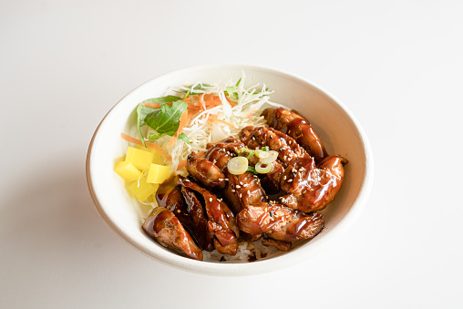 Table top of Salmon Teriyaki Don.