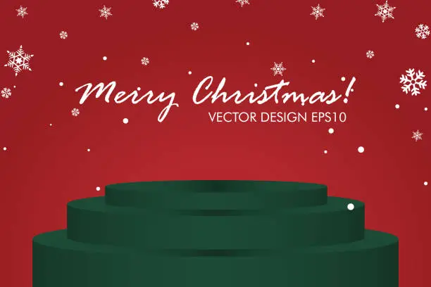 Vector illustration of Christmas design background with red background and green stage stand