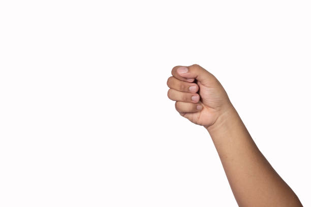 hand holding something like a stick isolated on a white background stock photo