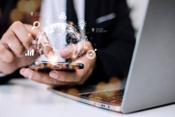 istock People use mobile smartphones. Business global internet connection application technology and digital marketing, Financial and banking, Digital link tech, big data. 1431548876