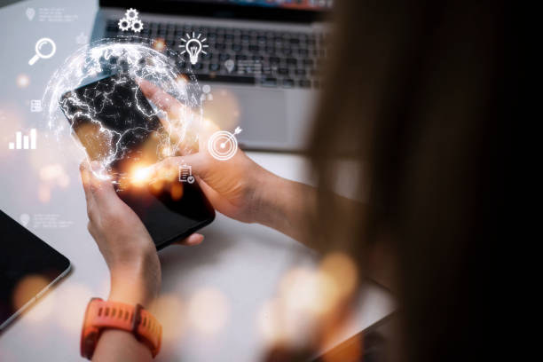 istock People use mobile smartphones. Business global internet connection application technology and digital marketing, Financial and banking, Digital link tech, big data. 1431548878