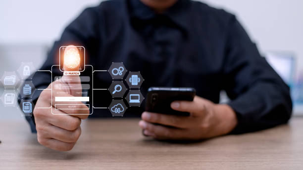 istock Fingerprint scanning and biometric authentication, processing of biometric for access personal data. surveillance and security scanning of digital programs cyber futuristic applications 1431548886