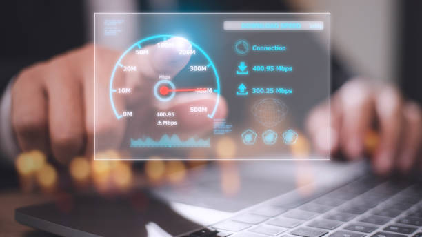 istock Fast internet connection with Metaverse technology concept, Hand holding smartphone and Virtual screen of Internet speed measurement, Internet and technology concept, 5G Hi speed internet concept 1431548994