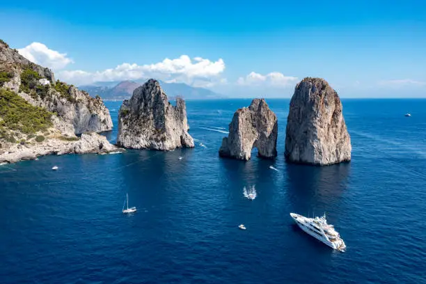 Capri Island on a beautiful summer day along the Amalfi Coast in Italy