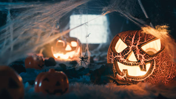 Scary halloween pumpkins light up