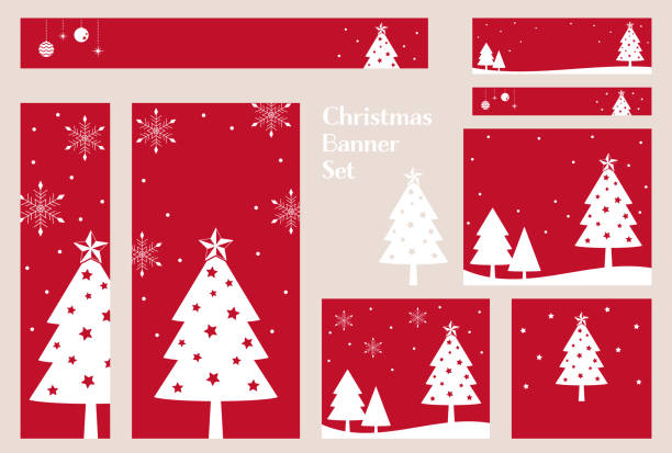 Cute Christmas tree banner set Cute Christmas tree banner set sail boat clipart pictures stock illustrations