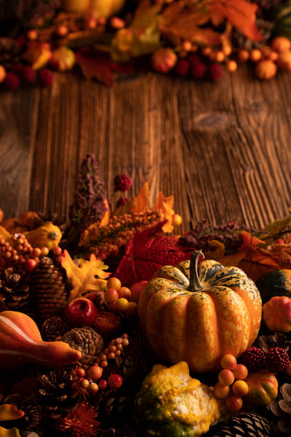 istock Autumn composition on a rustic wooden background. 1431556114