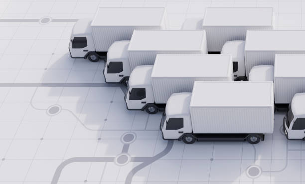 camión blanco para servicio de entrega y envío, renderizado 3d - van white car transporter messenger fotografías e imágenes de stock