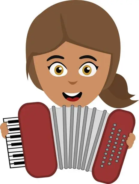 Vector illustration of vector girl cartoon accordion musical instrument