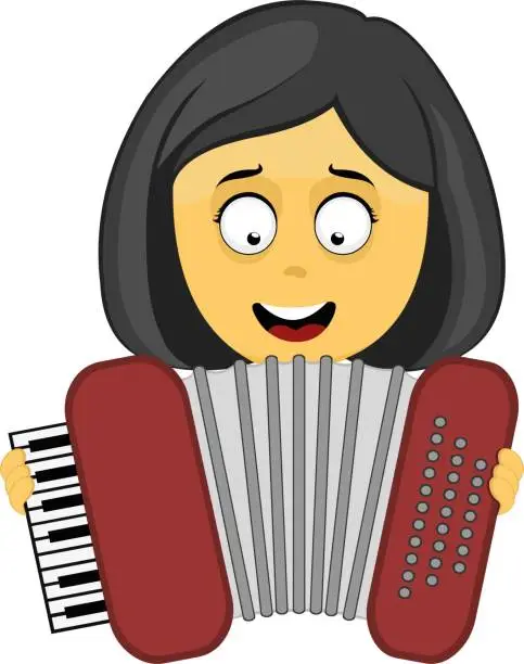 Vector illustration of vector emoji girl accordion musical instrument