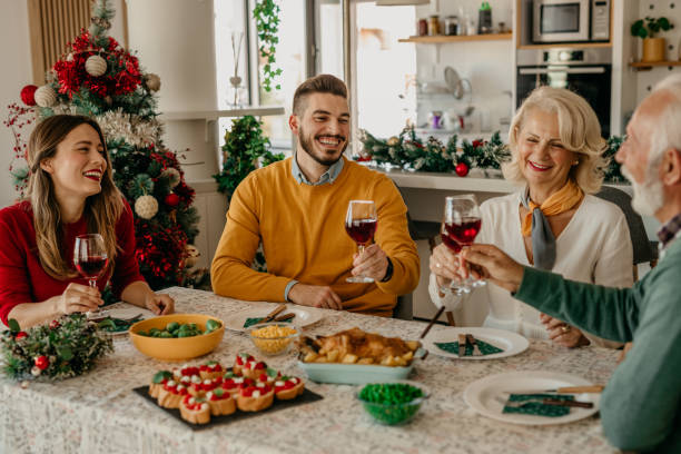 istock Family talking and toasting on Christmas dinner at home 1431566235