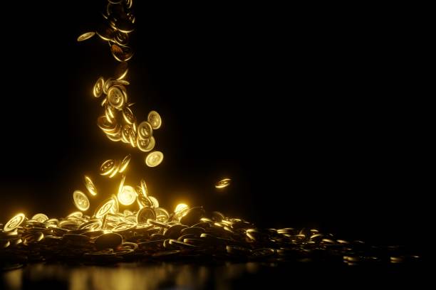 istock gold coins drop from sky on black background copy space .3D Rendering. 1431568985