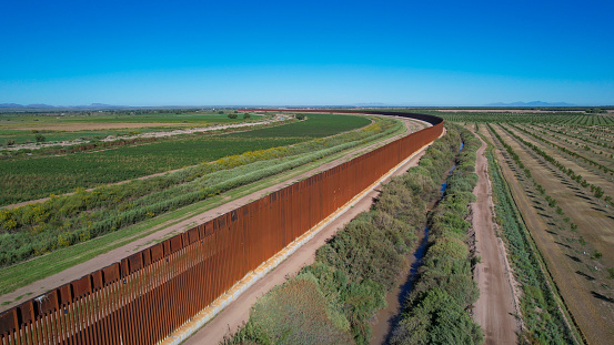 Fence along U.S.-Mexico Border, Drone shot