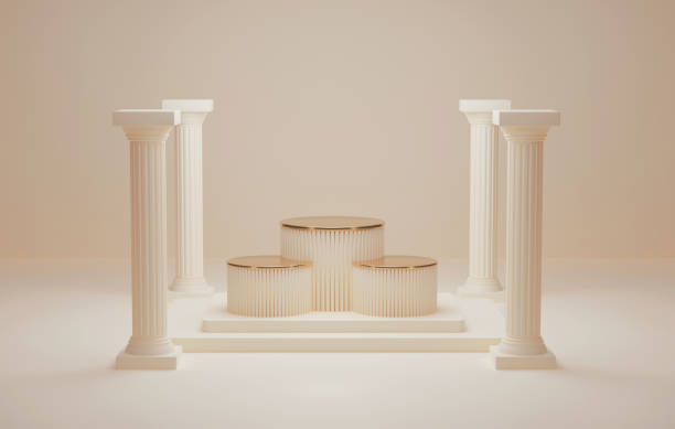 istock Ancient Greek style pillar three Podiums pastel cream color background 1431573451